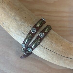 Campomaggi Studded Leather Double Wrapped Bracelet/Choker in Cognac